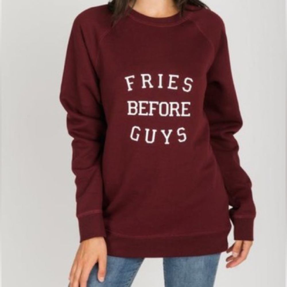 BRUNETTE THE LABEL Sweatshirt M/L Burgundy CrewNeck Fries Before Guys Hot Seller